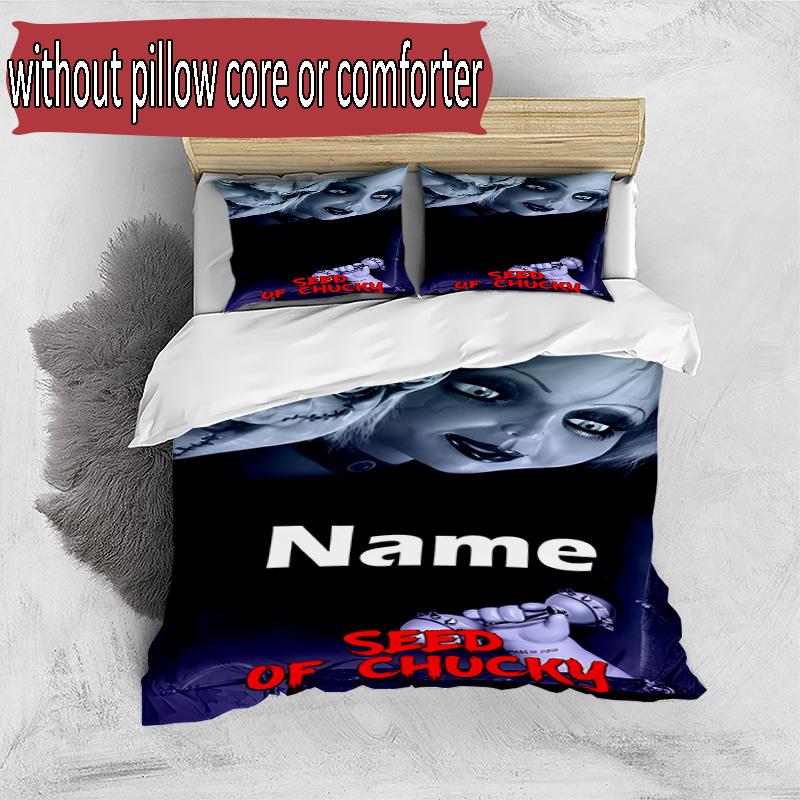 Set cuvertură de pilota 3 buc (1 * Husă de pilota + 2 * Față de pernă, Fără Miez), Set de așternut personalizat cu nume și model Bride of Chucky, Cadou Decor Dormitor Acasă