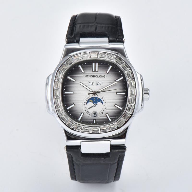 

Модные бриллиантовые светящиеся водонепроницаемые кварцевые часы Nautilus 2022 серебряный