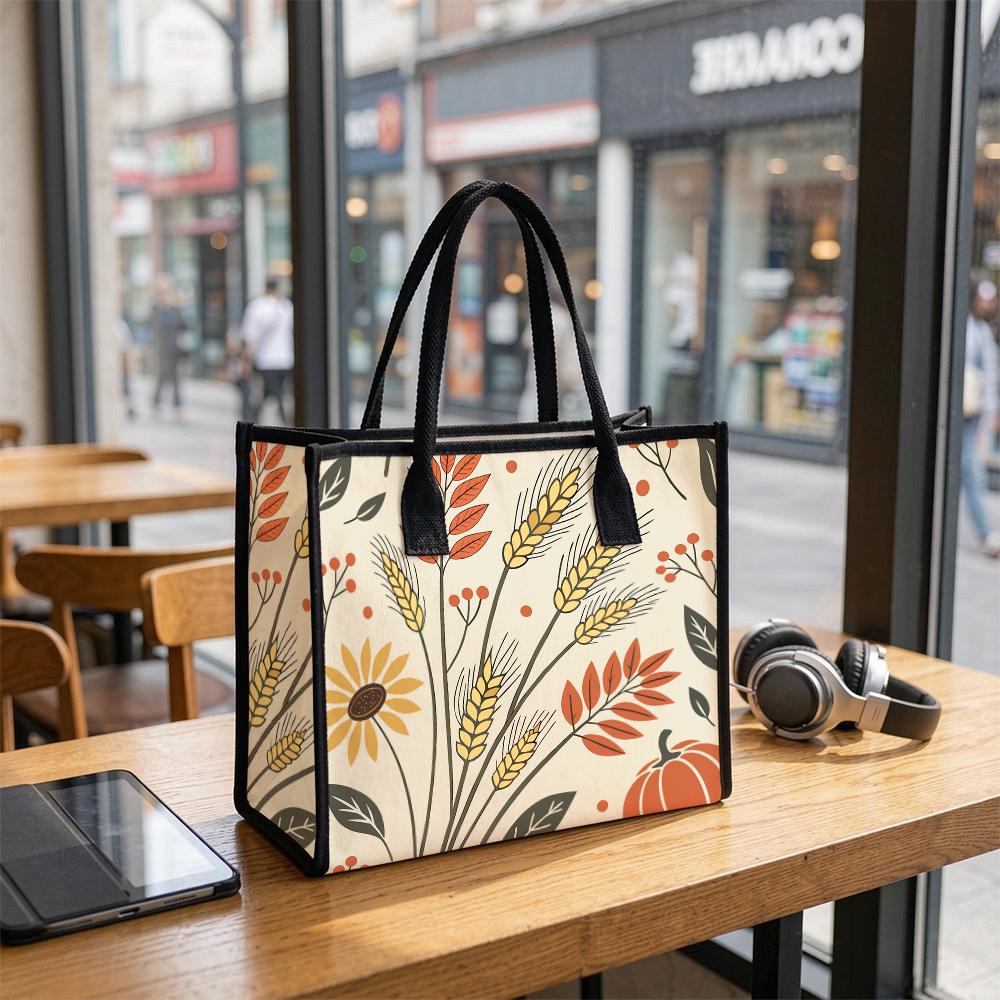 Autumn Print Tote Bag Large Capacity Casual Canvas Handbag For Daily Use