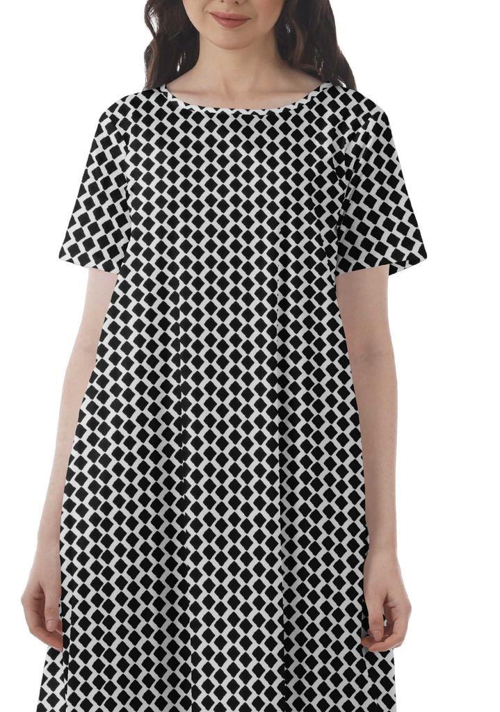 Moomaya Printed Sun Dresses Women Short Sleeve Cotton Flex Party Dress