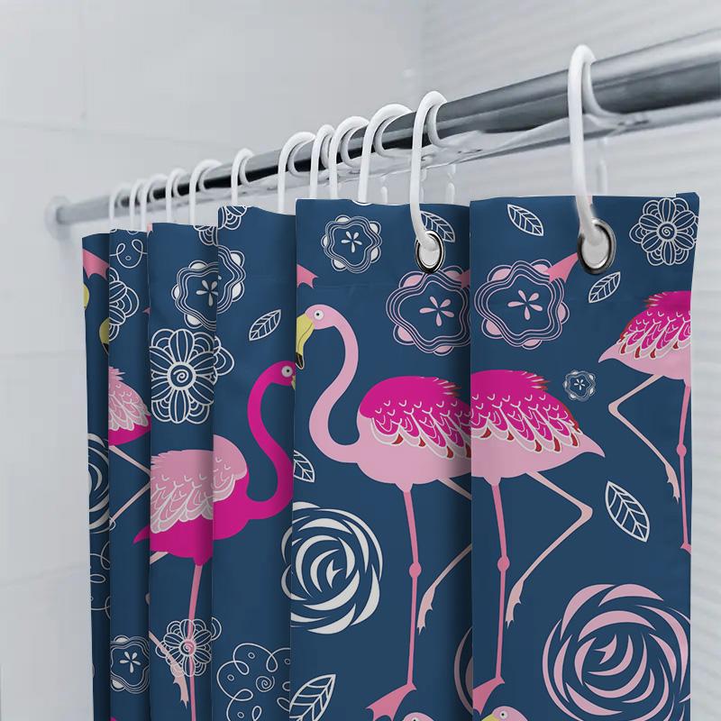 Pink Flamingo Shower Curtain Fabric Print Decorative Waterproof Bath Set For Home Bathroom Accessories Nautical Blue White Flora