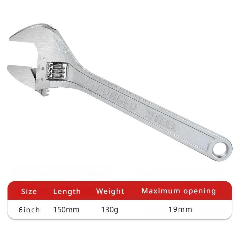 Nickel-plated Adjustable Wrench Large Openin Long Handle Universal Spanner Forged Steel Mechanical Workshop Hand Repair Tools