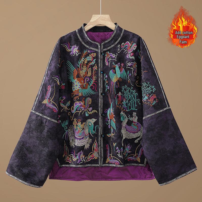 

2025 Winter Elegant Embroidered Cotton Jacket for Middle-aged Women M (Weight 90-120 Jin) фіолетовий