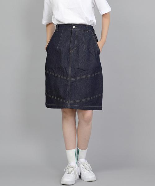 Seinteukeulu Wide Dome Half-Band Midi Skirt Wdm-1305 Indigo Denim Brs