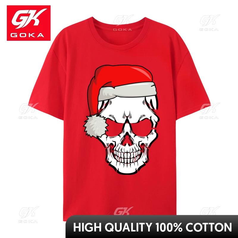 

Christmas Skeleton Skull with Christmas Cap TShirts Cotton Oversized Tshirts Urban Tees Tops New Design Basic S