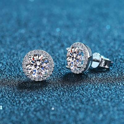 Barva D kulatý výbrus 1,0 CT Diamant prošel testem Moissanite 925 Stříbrné šperky D Barva moissanite náušnice Svatební dárek