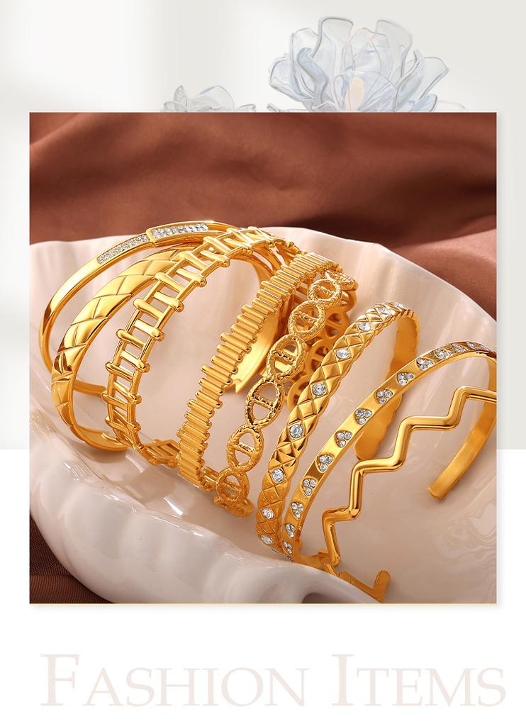 CELES Fashionable Multi Style Gold Bracelet with Woven Texture and Diamond Inlaid Opening Adjustable Bracelet