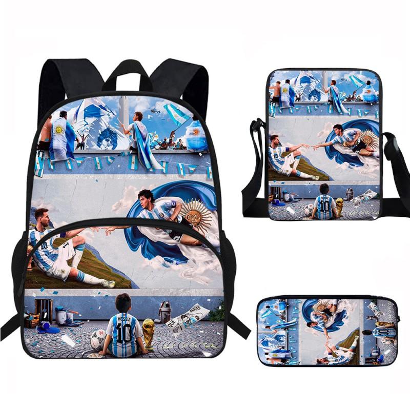 Set Zaino Scolastico per Bambini a Tema Messi con Borsa a Tracolla Astuccio per Studenti Elementari