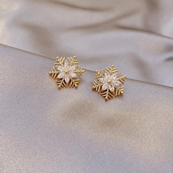 Crystal Christmas Snowflake Zircon Colorful Pearl Earrings Stud For Women Dangle Hook  Xmas Party  Jewelry Gift