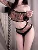 Fishnet Stockings Bodysuit Uniform Irresistible Sexy Lingerie Set Nightwear Women's Black Fishnet Crotchless Mesh Bodystockings