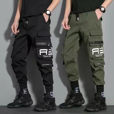 Dünne Streetwear Casual Hose Herren Bänder Harem Jogginghose Männlich Slim Fit Frühling Cargohose Mehrere Taschen Damen Hose