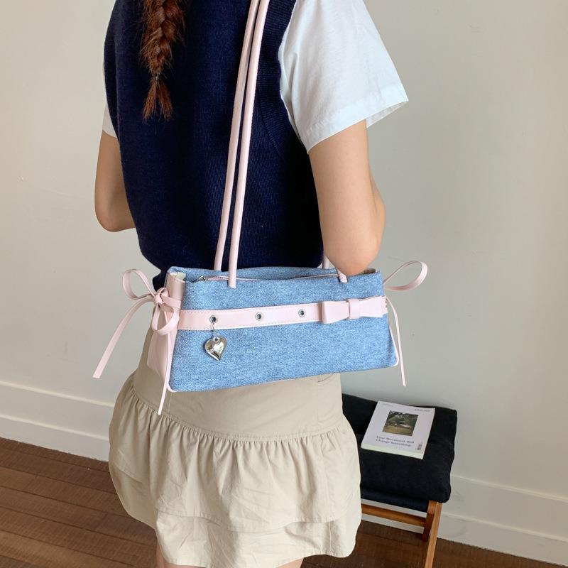 Summer Sweet Fashion Bow Armpit Bag Women's New Versatile High-end Single Shoulder Baguette Bag