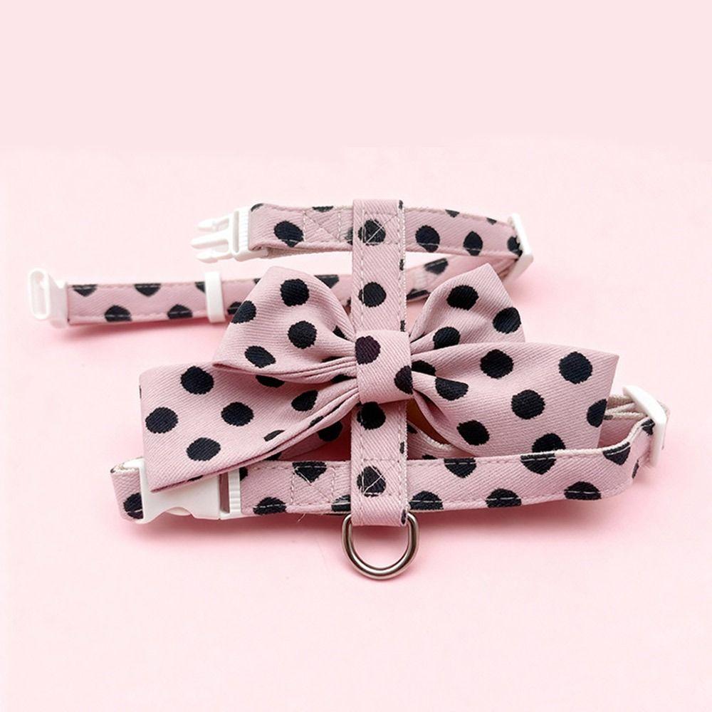 Polka Dot Pet Vest Harness Bowknot Puppy Collar Leash Cute Pet Traction Rope  Pet