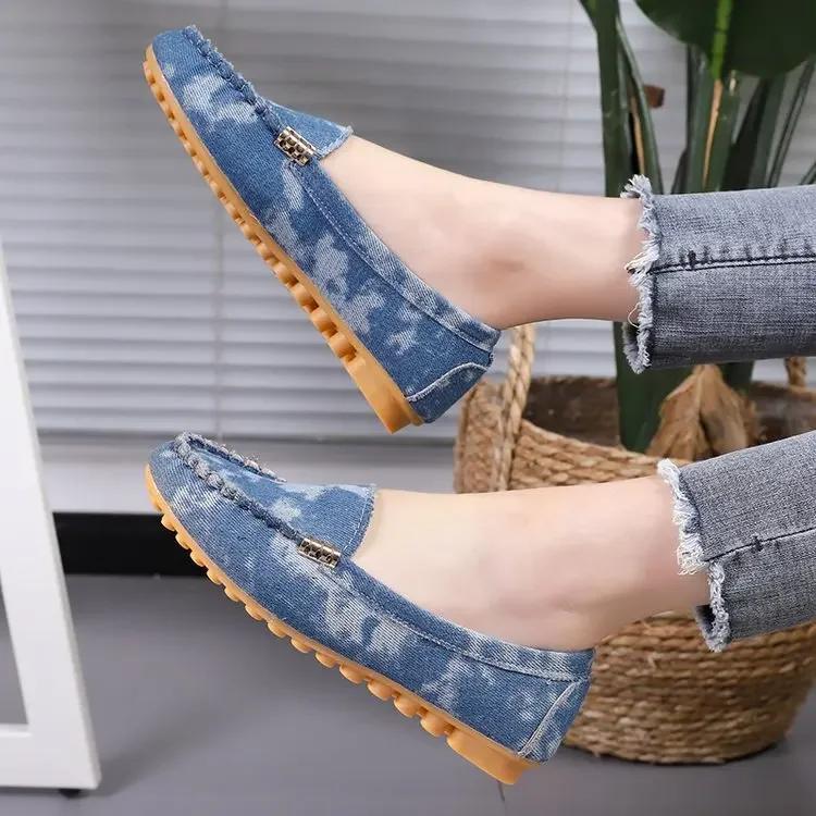 fashion Casual Pring Autumn Loafer Slips Soft Round Toe Denim Flats Jeans Plus Size Zapatillas Deportivas De Mujer Luxury Shoes Women