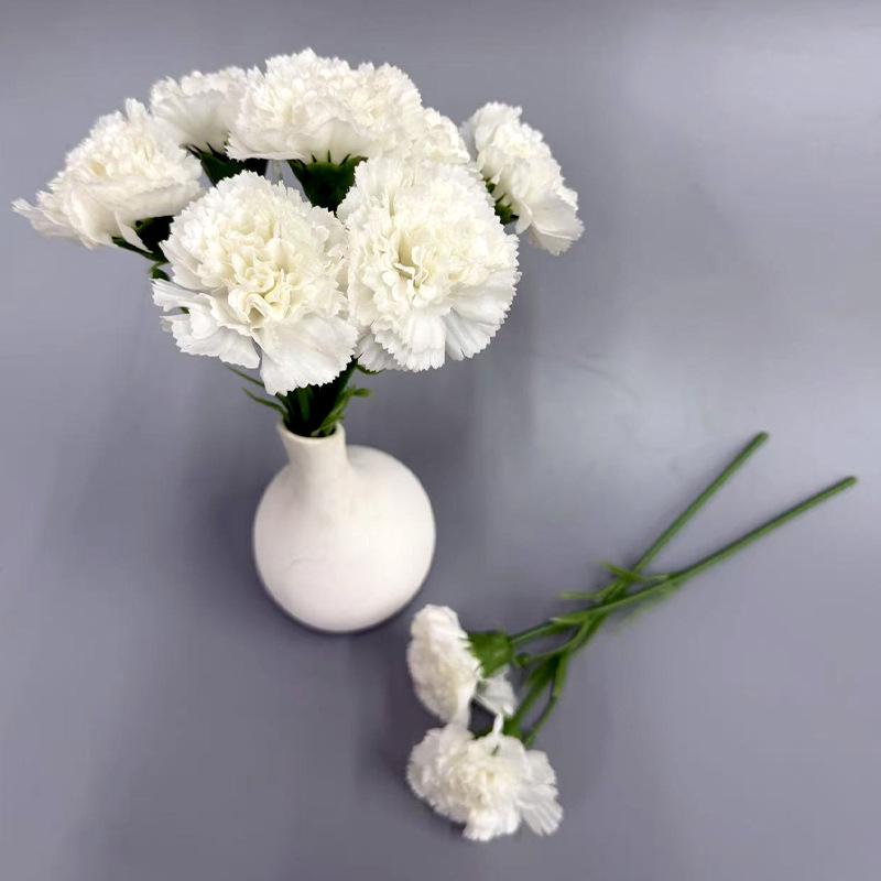 Short Stem Carnation Artificial Silk Flower Bouquet - Hand-Feel Moisturizing Floral Decor for Living Room Tabletop Arrangements