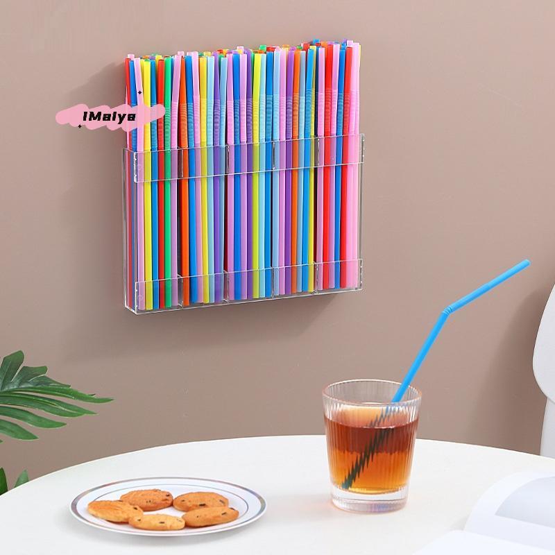 M-5/6 Grids Reusable Straw Holder Kitchen Countertop Storage Rack with Strong Double-Sided Tape for Countertops & Cabinet