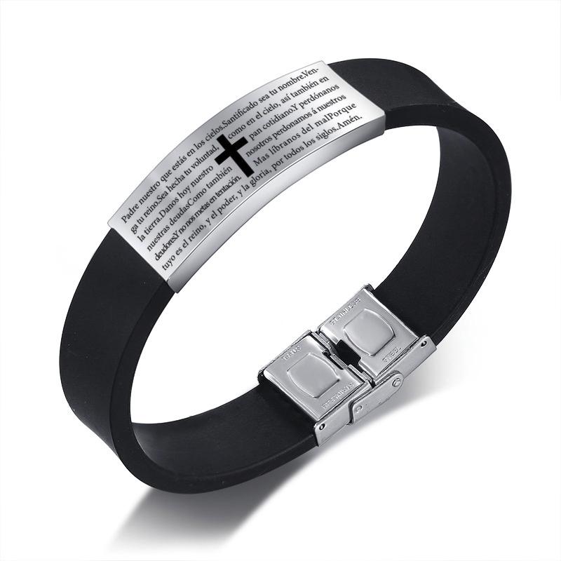 Vnox Russian Germany Latin Assorted Version Bible Verse Bracelets for Men The Lords Prayer Quotes Christian Prayer Cross Bangle