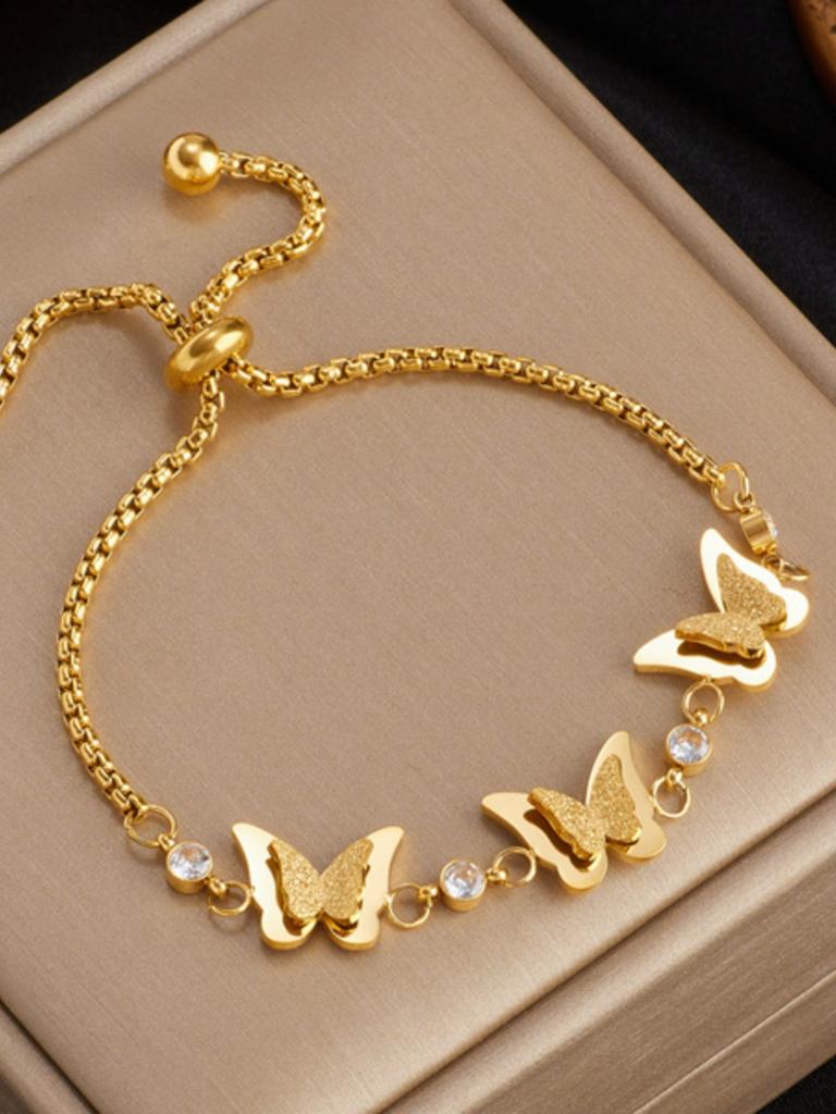 Light Luxury High-End Pull-Out Double-Layer Three-Dimensional Butterfly Bracelet Female Titanium Steel Does Not Fade Diamond-Encrusted Jewelry Tide