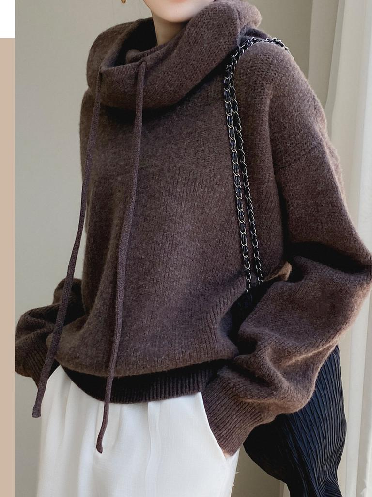 Style Chunky Knit Sweater for Women, Thick Fleece Pullover Long Sleeve Knitwear for Autumn Winter New Lazy Style Versatile