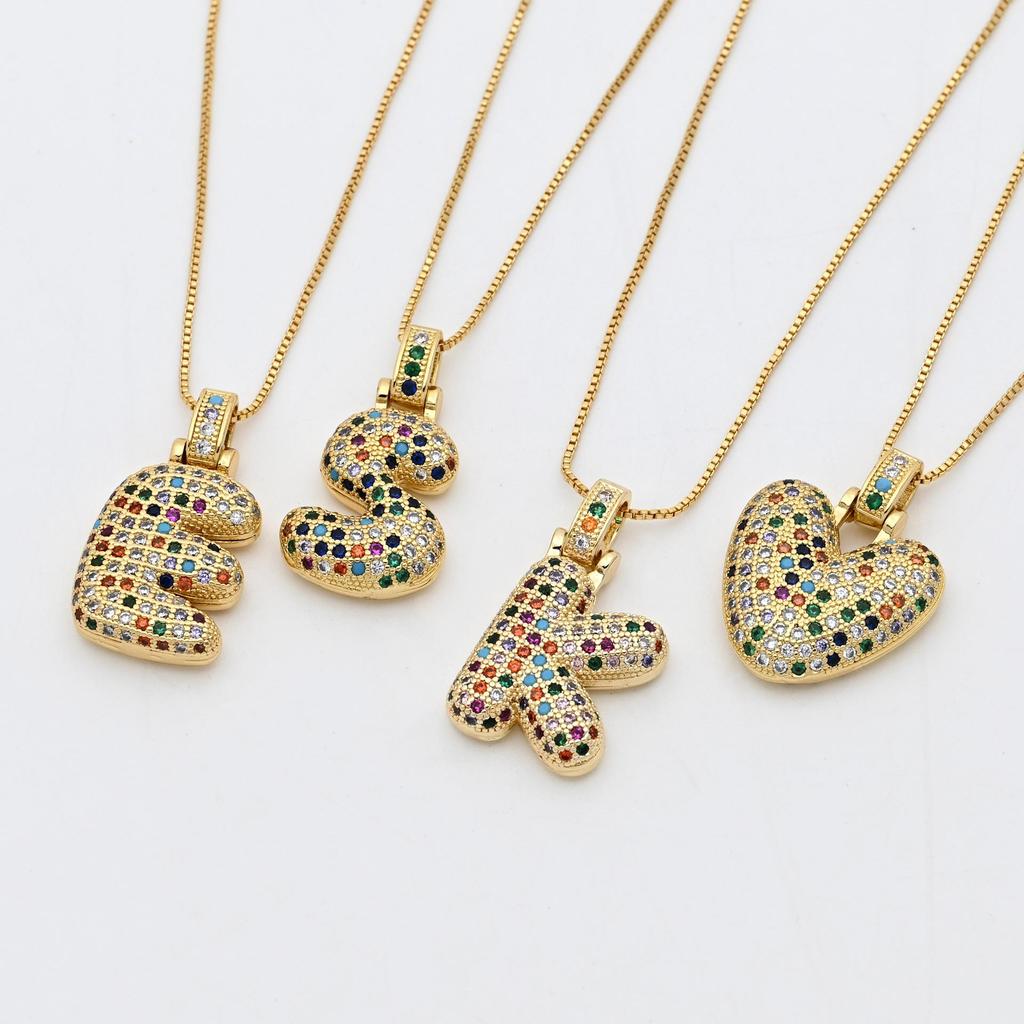 Copper Inlaid Colored Diamond 26-Letter Pendant Necklace - Hip Hop Initial Accessory Clavicle Chain
