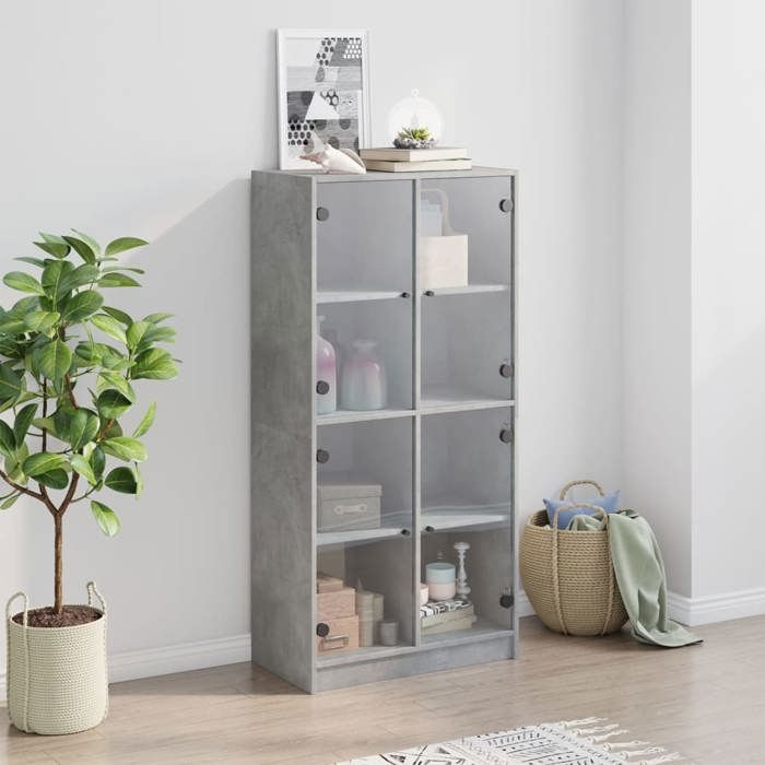 VidaXL High Buffet with Doors Concrete Grey 68x37x142 Cm Engineered Wood, Sideboard, High Storage Cabinet, 3295860