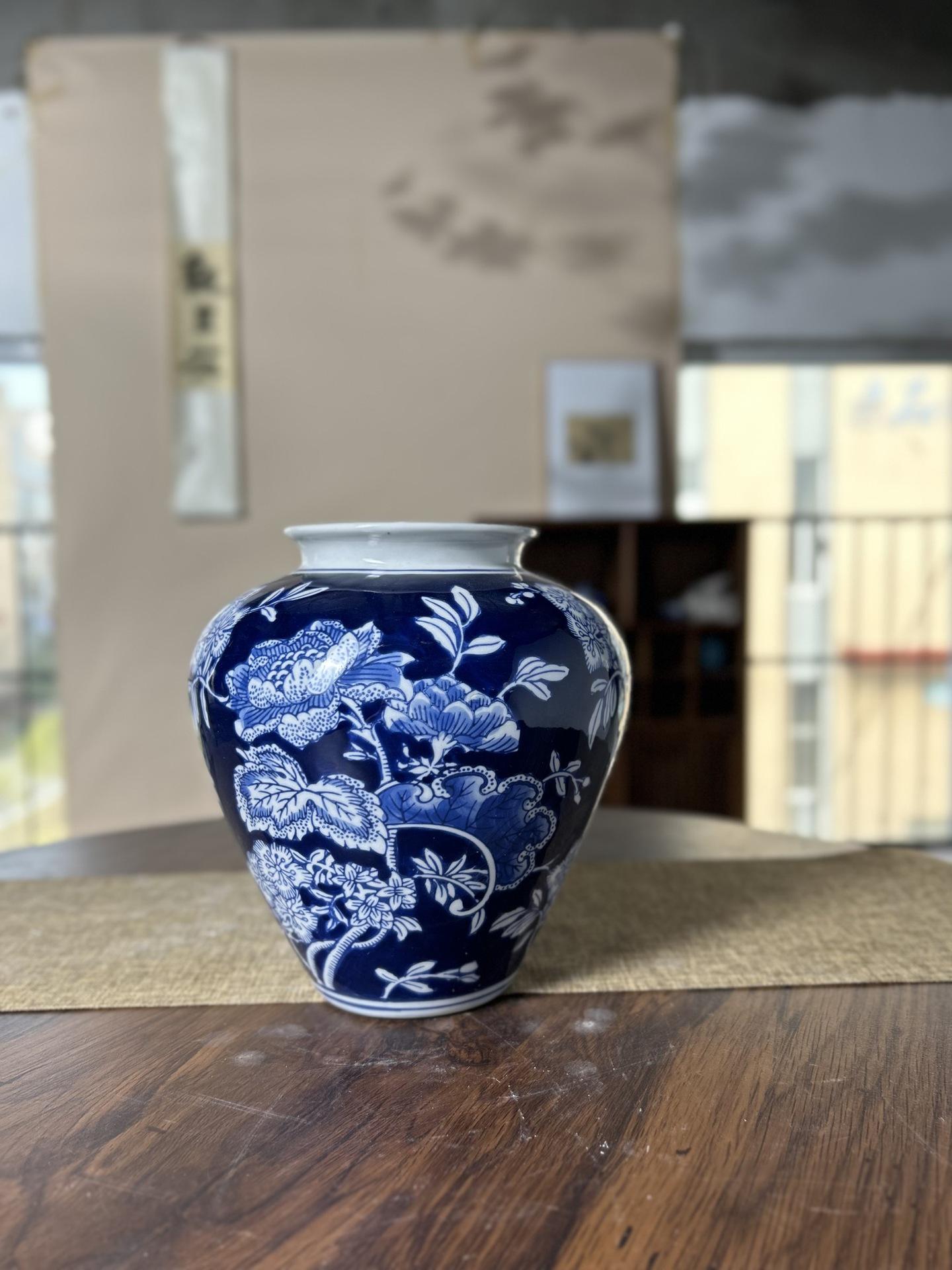 Blue and White Porcelain Ceramic Flower Vase for Home or Tea Room Display