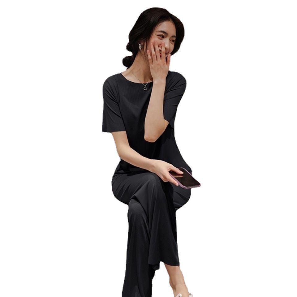 New Women's Solid Color Ice Silk Loungewear Two-Piece Set - Casual Soft Style