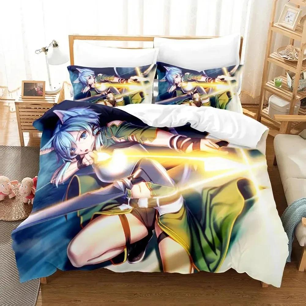 Anime Asada Shino Sword Art Online Bedding Set Duvet Cover Bed Set Quilt Cover Pillowcase Comforter King Queen Size Boys Adult