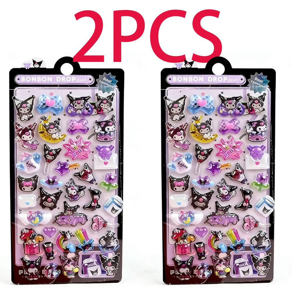 Luminous Cute Sanrio 3D Relief Stickers Kawaii Girls Kuromi Cinnamoroll My Melody Crystal Decals Kids Decoration Sticker Packs