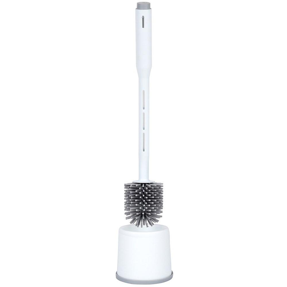 Silicone toilet brush with stand and liquid dispenser, white, 40 cm