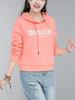 Women's Red Hooded Slimming Sweatshirt with Letter Embroidery - 2026 Autumn Collection, Long Sleeve Short Pullover