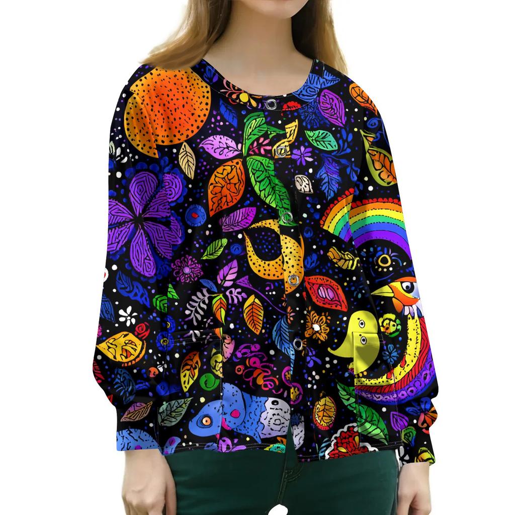 Women's Casual Long-sleeved Single-breasted Animal-printed Protective Suit Cardigan
