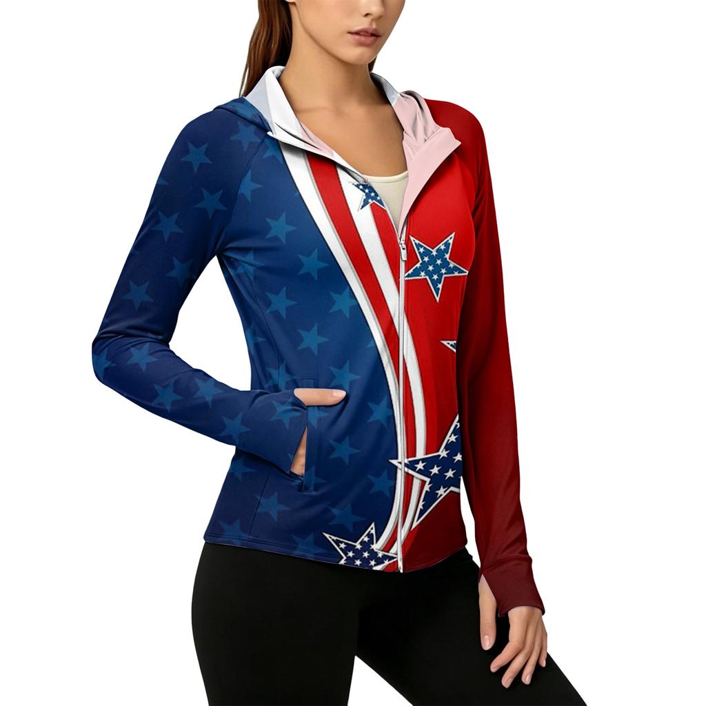 Women's Zip Up Hooded Long Sleeve Jacket with Festive Pattern & Pockets