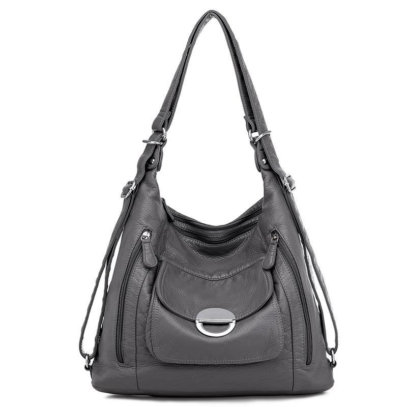 

Washed Leather Shoulder Bag Portable Multifunctional Backpack 36*13*30cm чорний