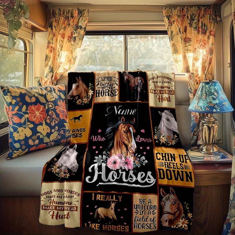 Beautiful Horse Rv Customize Your Name Blanket Is Suitable For Rv Camping Traveling Rv Home Soft And Warm Rv Interior Blanket Suitable For Gifts To