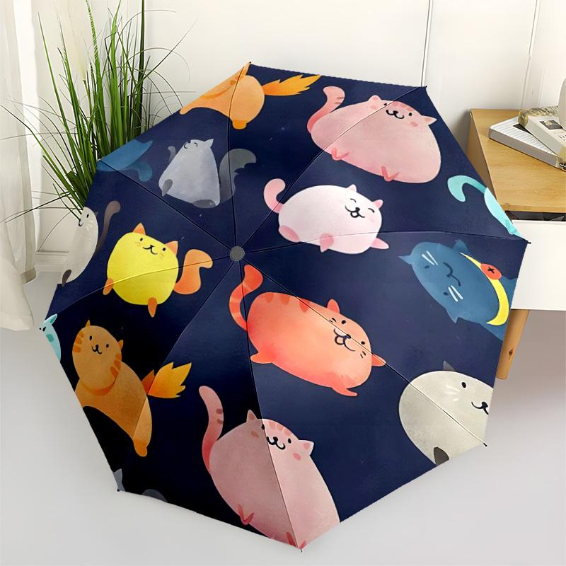 1pc Cats Pattern Automatic Folding Umbrella - Lightweight, Retractable Design with 8-Rib Durability, Perfect for Outdoor Adventures 15153