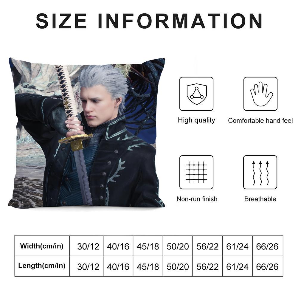 Poszewka na poduszkę Vergil D-Devil May C-Cry Nadruk 3D Włókno poliestrowe 45*45 cm Dekoracja poszewki na poduszkę dekoracyjną do domu na sofę Prezent festiwalowy