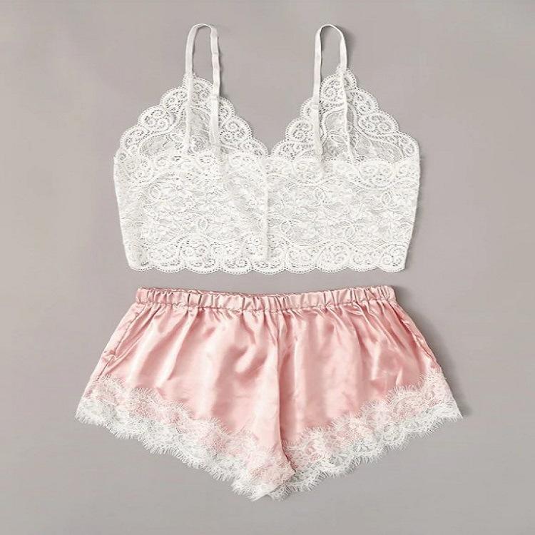 

Новый черный комплект домашней одежды из двух предметов, модный и удобный кружевной пижамный комплект XXXL