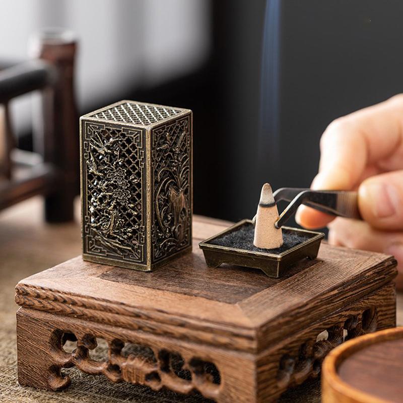 Square Vertical Incense Burner Small Xiangyun Alloy Incense Holder Indoor Aromatherapy Home Ornament Chinese Plum Inense Burners