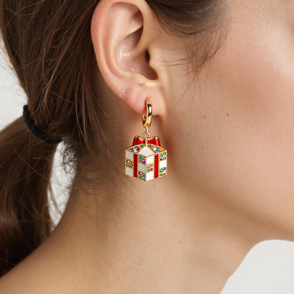 Christmas Lolita Fashion Hoop Earrings: Snowflake, Reindeer & Tree Charm Set