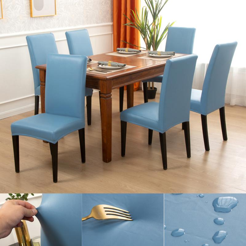 

Dining Chair Covers,Solid Pu Leather Waterproof and Oilproof Stretch Dining Chair Protector Cover Slipcover 1 COVER