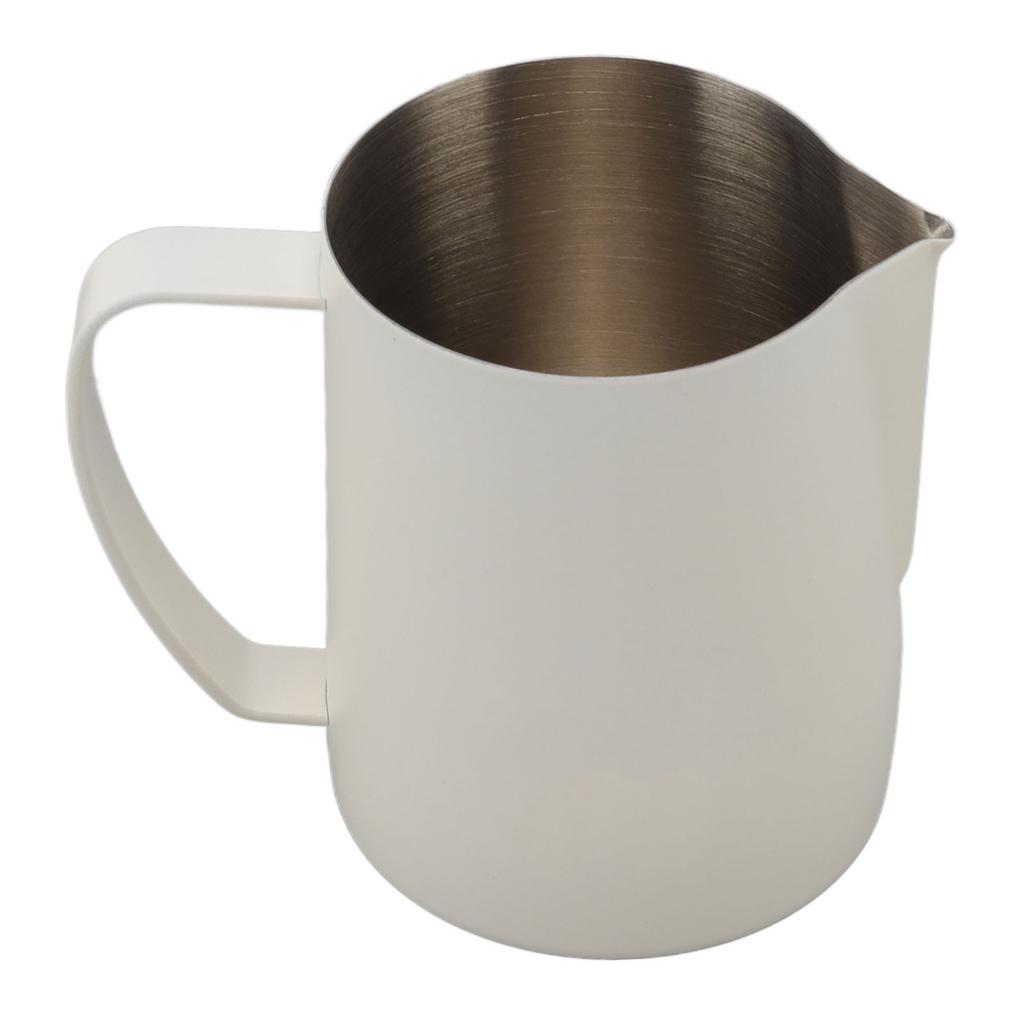 Milchkännchen mit Ausguss 304 Edelstahl Milchaufschäumbecher für Zuhause Café 600ml Weiß