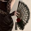 1 szt. Koronkowy wachlarz ręczny z kwiatem, lekki, retro, rekwizyt fotograficzny na imprezę, wachlarz Lolita Gothic w stylu pałacu królewskiego, dekoracja ze sztucznej róży