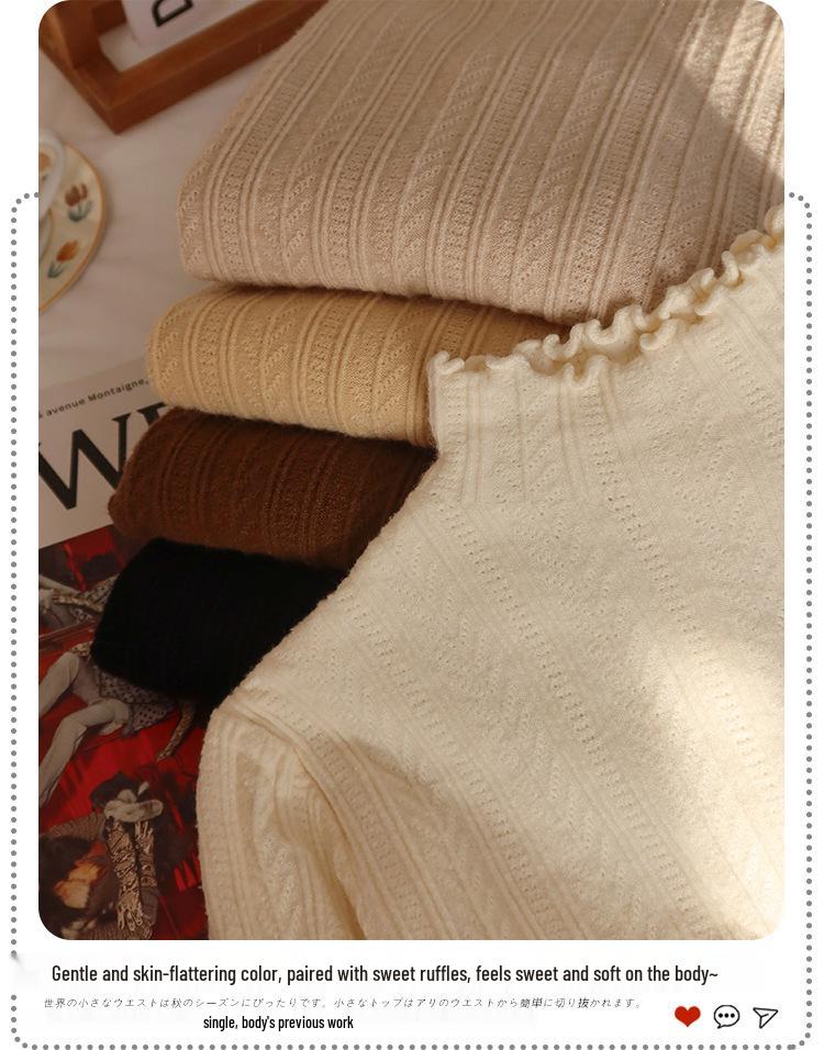 Women's White Half-High Neck Ruffle Trim Knit Sweater - Autumn/Winter 2025 Collection