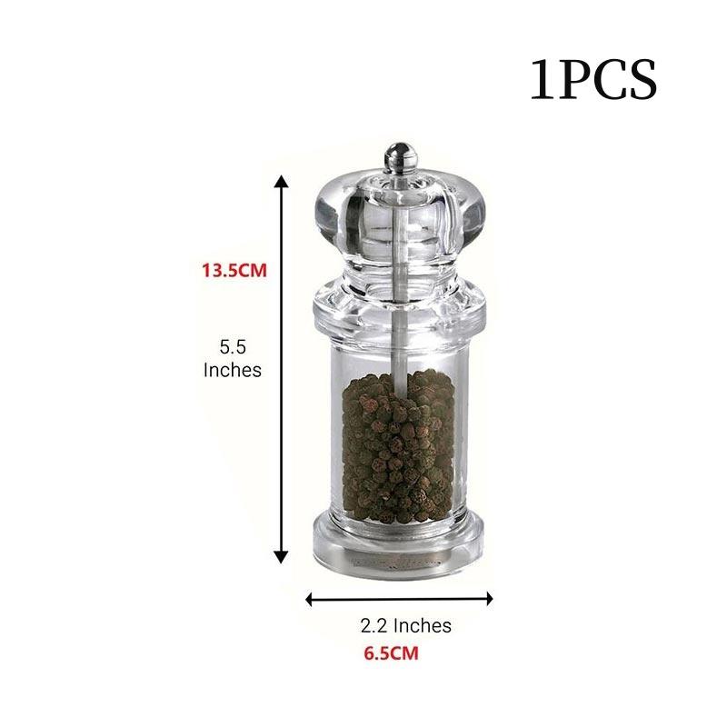 5.5 inches Acrylic Pepper Grinder Transparent Manual Pepper Grinder Ceramic Core Multi purpose Seasoning Bottle Kitchen Tools