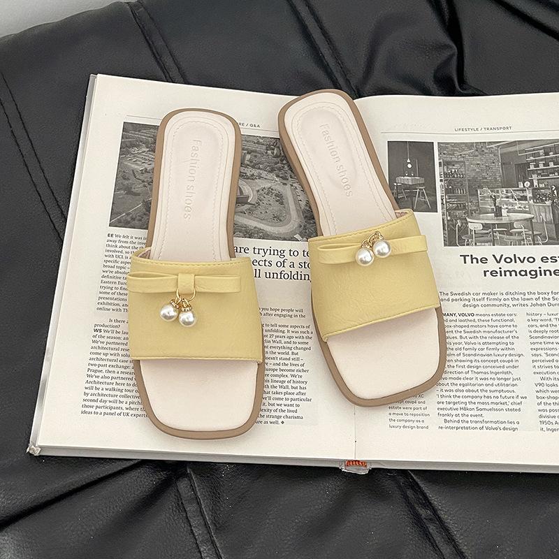 French retro square head one-word wedged slippers women wear open-toed cool slippers in summer commuting casual thick-heeled sandals