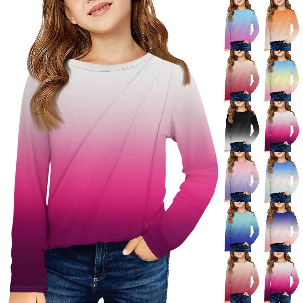 Girls' Long Sleeve Tee - Pleated Round Neck Casual Top