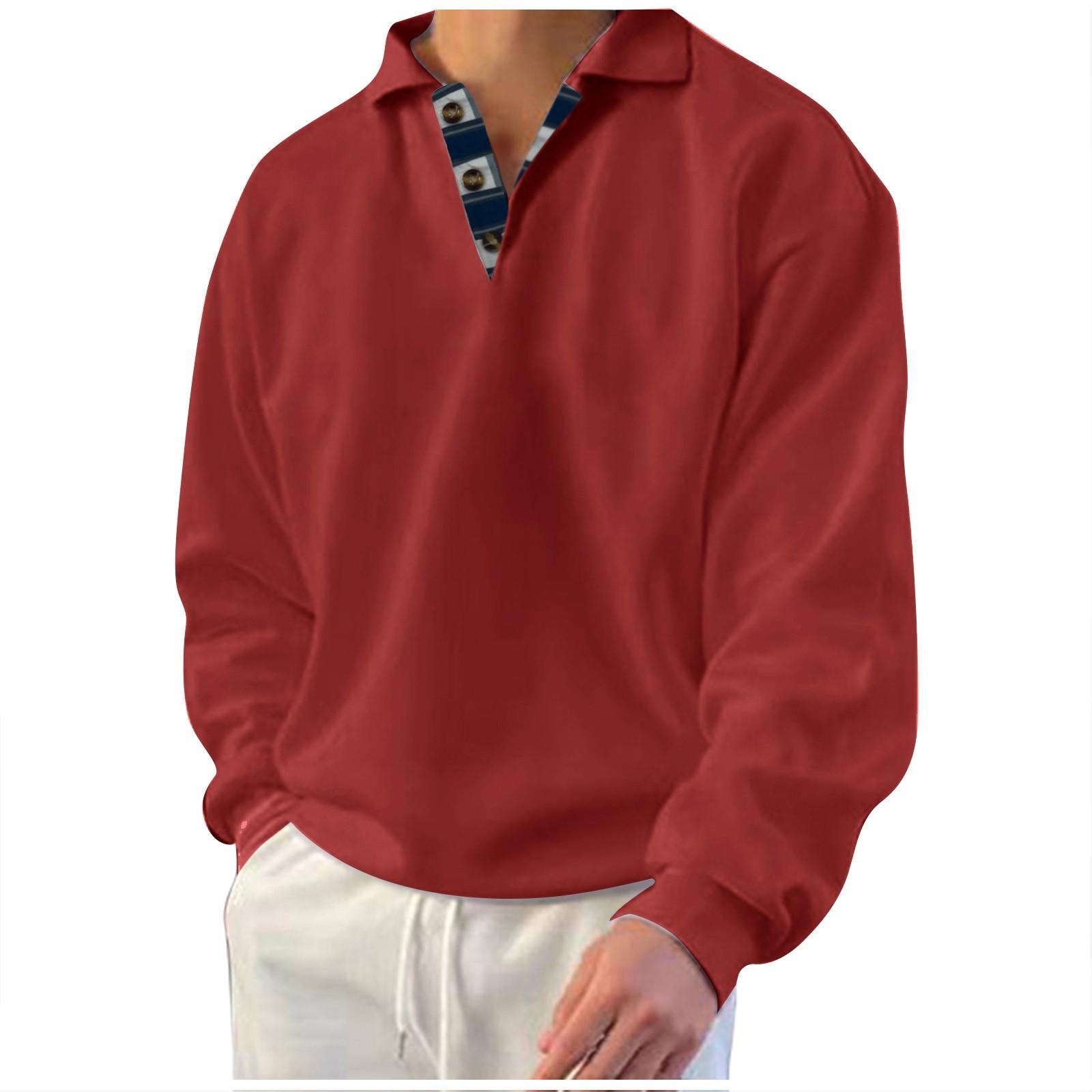 

Men s Sweatshirt Winter Sweatshirt Solid Color Lapel Loose Long Sleeve T-shirt M красный