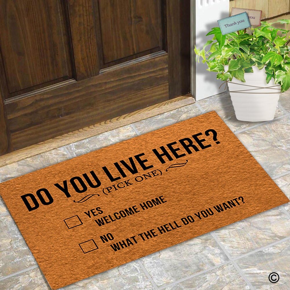 Woon je hier? Ja, Welkom Thuis Deurmat Rubber Badkamer Keukenmat Tuin Garage Deur Vloermat Antislip Tapijt Entree 24x16 Inch orange