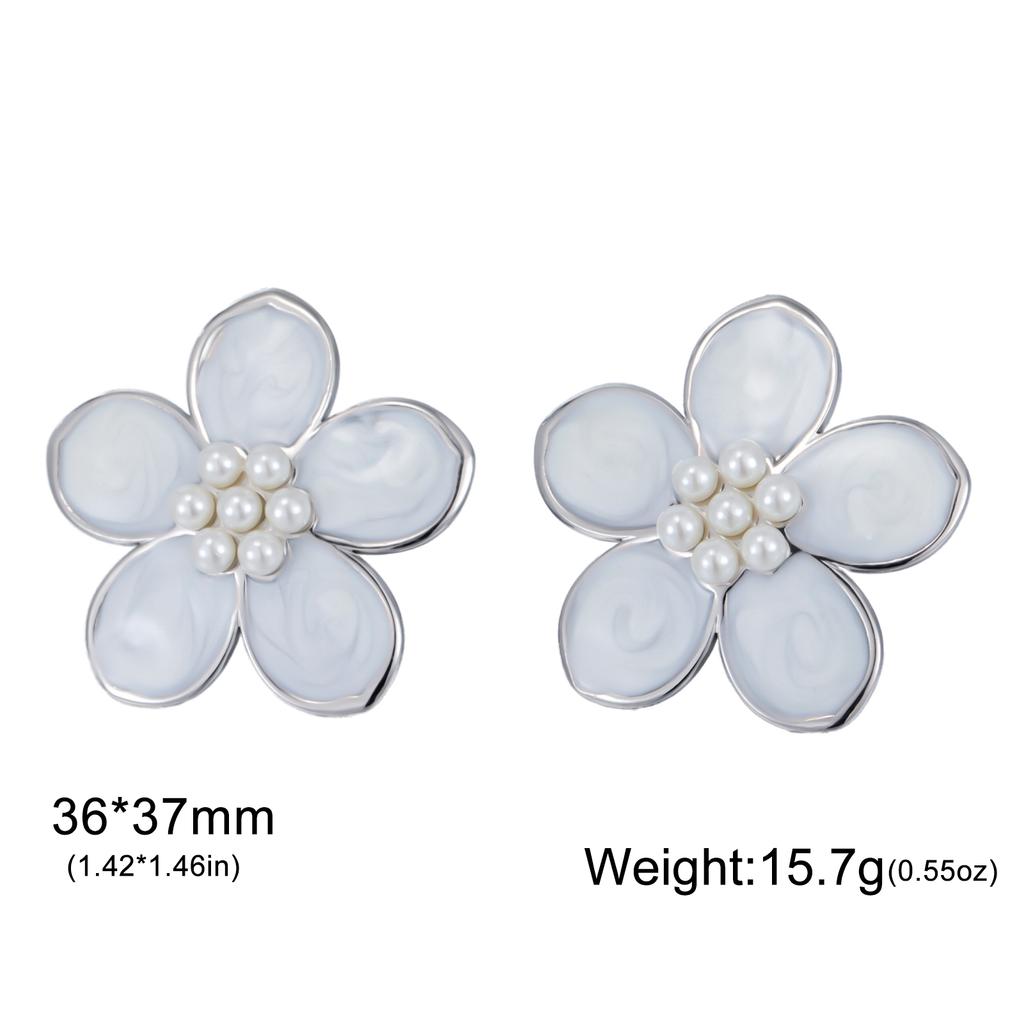 Enamel Flower Imitation Pearl Stud Earrings Waterproof Earrings for Women Jewelry Piercing Earrings Birthday Party Gift 2026